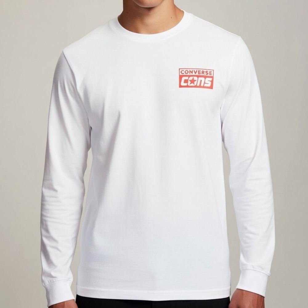 Converse CONS White Long Sleeve Logo Tee Men M Streetwear Skate Minimalist